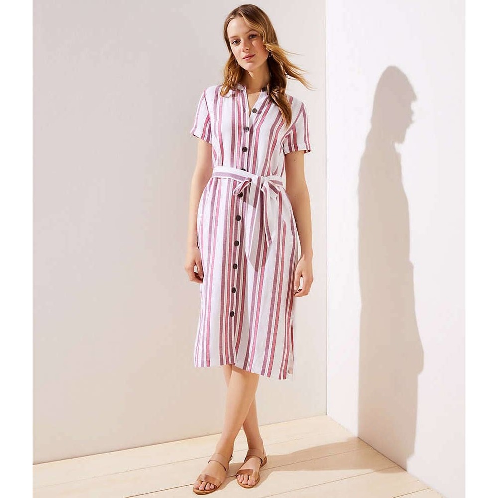 LOFT Stripe Button Midi Dress NWT